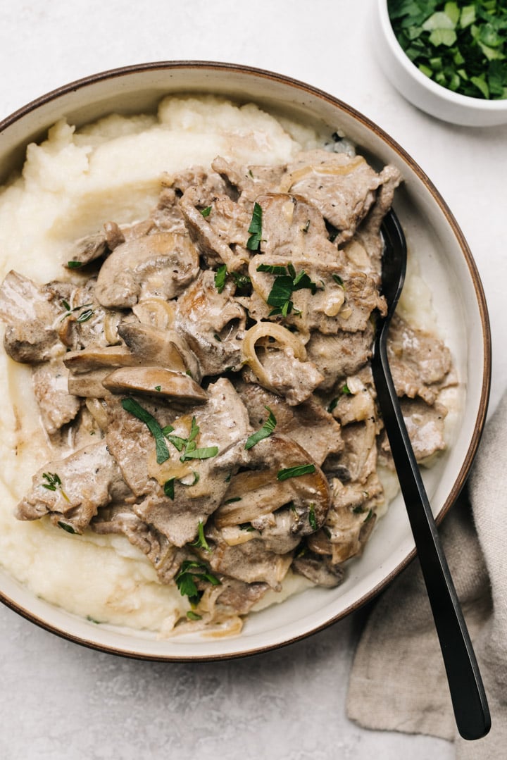 Beef Stroganoff on Mashed Potato GF